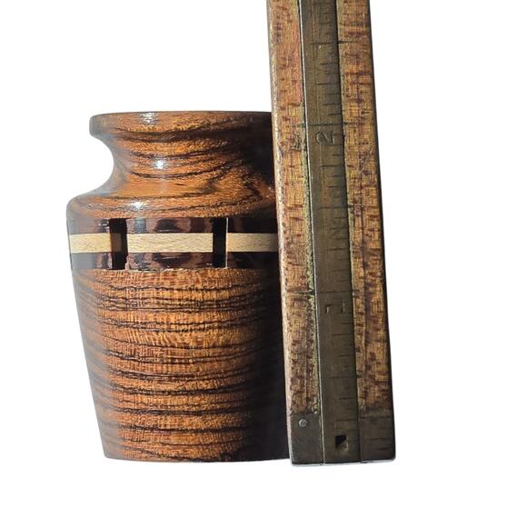 Handmade Toothpick Holder of Marquetry Pieced and Turned Wood - Picture 6 of 8